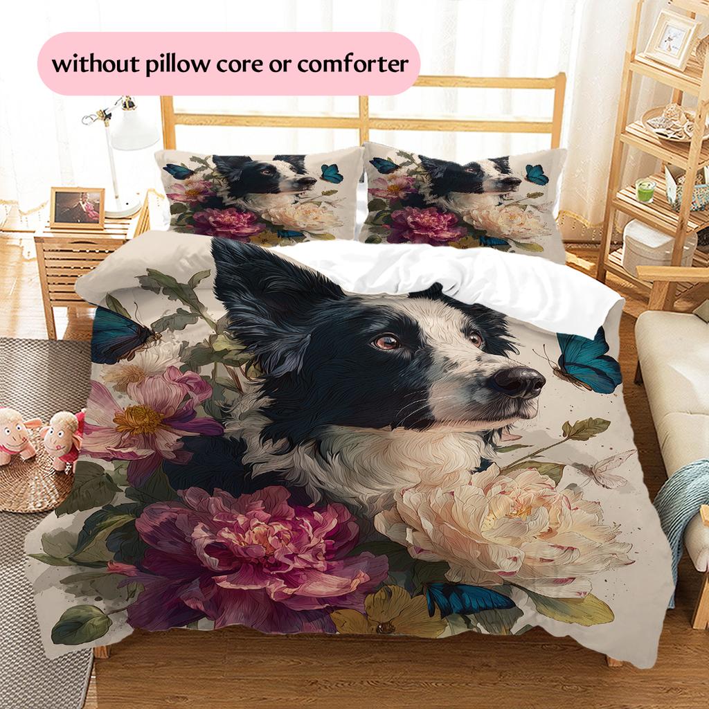 Border Collie Pattern Bedding Home Decoration Birthday Gift (1 * duvet cover + 2 * pillowcase, without core)