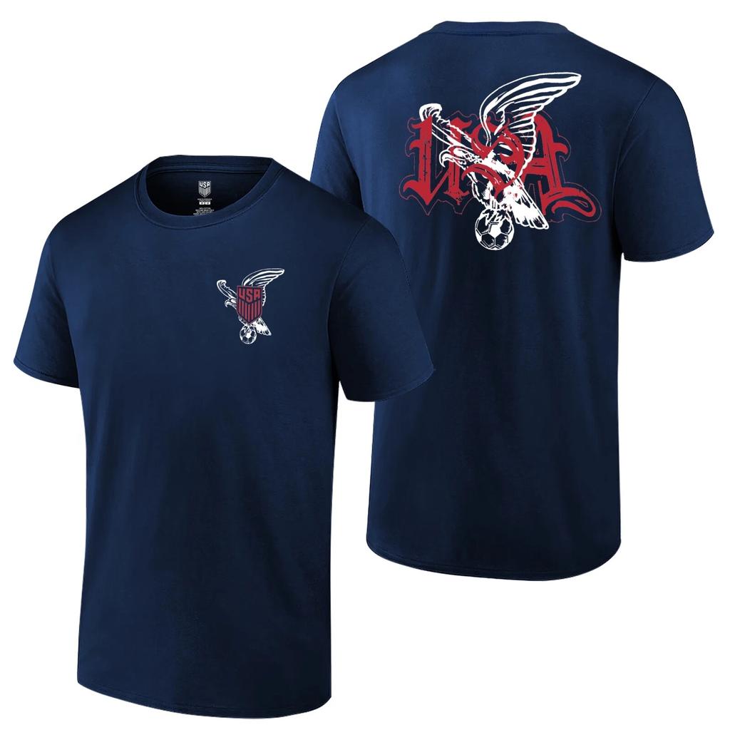 2024 U.S. Soccer Federation USMNT Adult Tee USA w/Eagle 2 Sides Print Blue