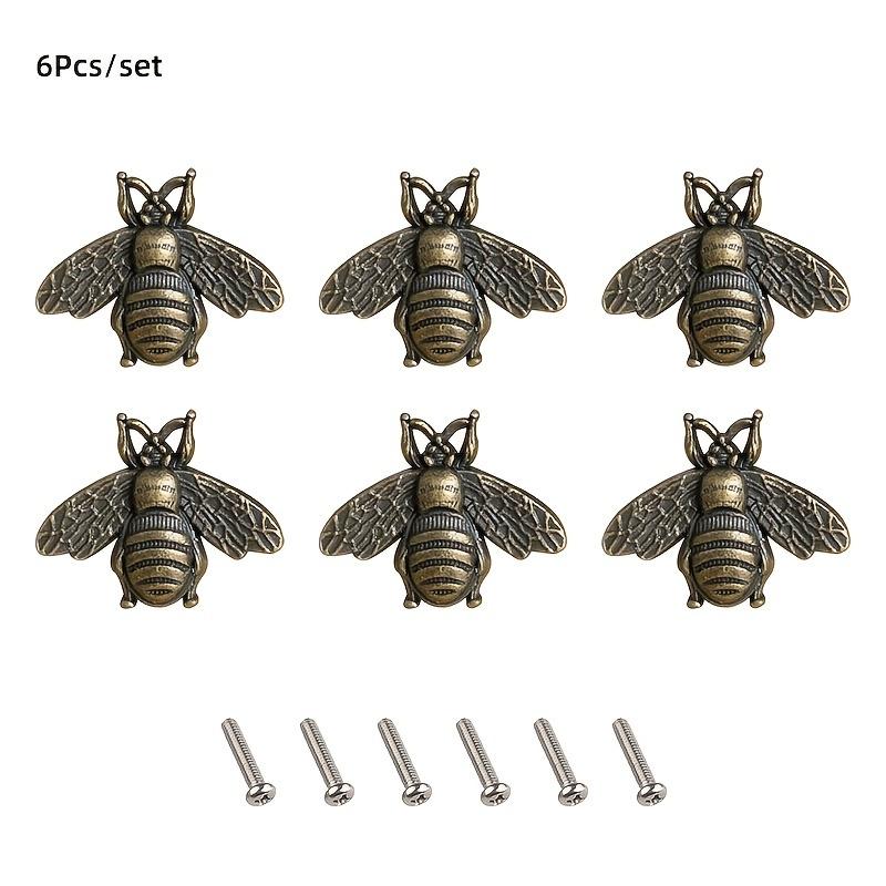 6pcs Vintage Bee Cabinet Handles Zinc Alloy Metal Drawer Pulls Antique Polished Furniture Knobs Retro Beehive Style Bar-Shape Hardware for Home Decor