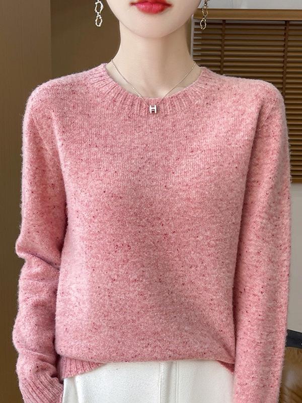 Women's 100% Pure Wool Polka Dot Sweater, Round Neck, Double Strand, Seven Stitches, Spring/Autumn.