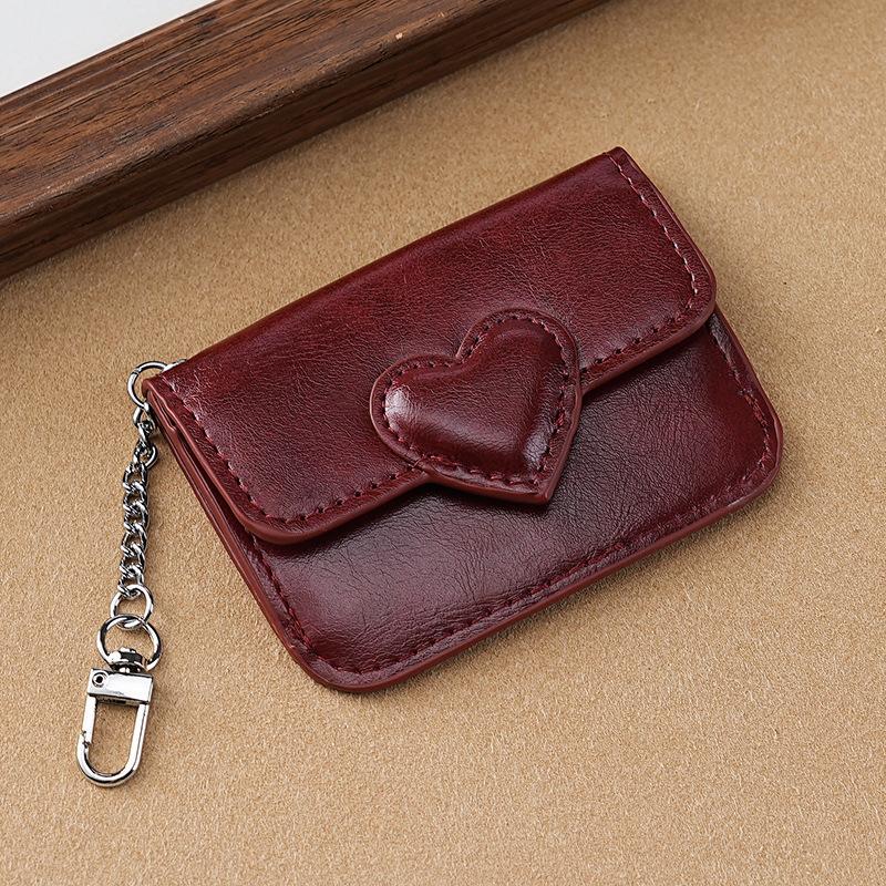 Women's Lightweight PU Leather Heart Shaped Card Holder Multi-Card Anti-Magnetic Wallet Small Travel Cash Coin Bag