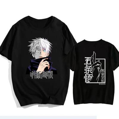 Jujutsu Kaisen Сатору Годжо Унисекс Хлопковая футболка Летняя с принтом Аниме Повседневный мужской и женский топ с коротким рукавом