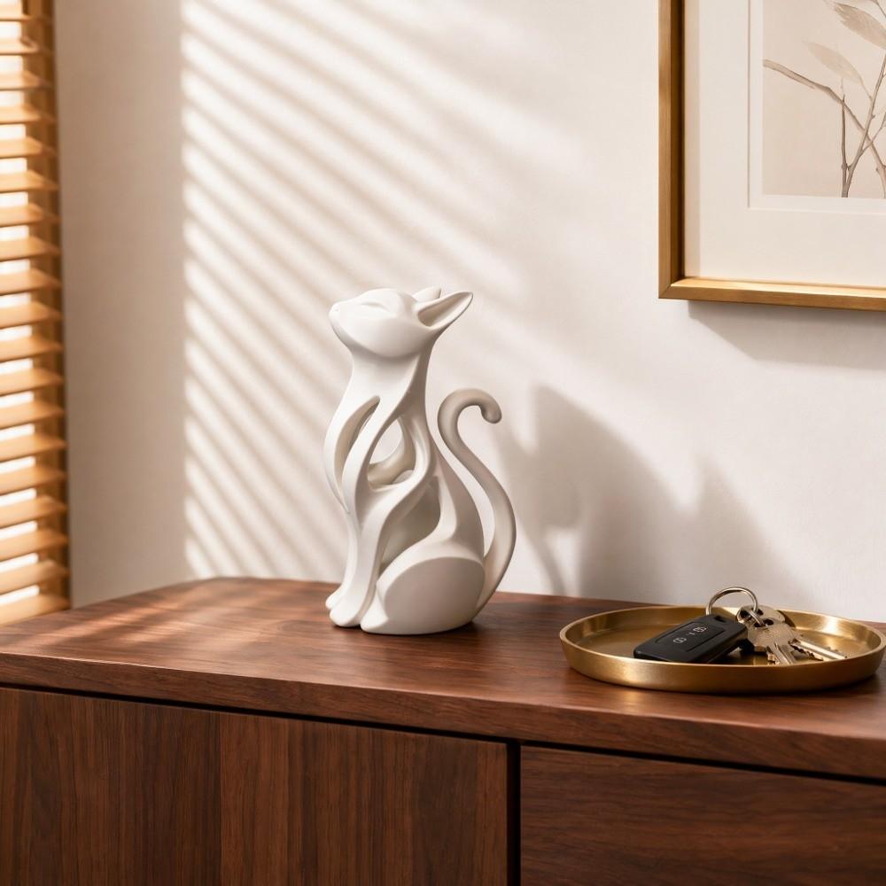 3D Printed Abstract Cat Sculpture Plastic Sculpture of Kitten Living Room Decor