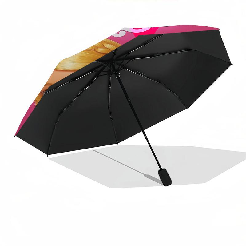 1pc pink polka dots Automatic Folding Umbrella - Compact 8-Rib Design, Durable Plastic & Iron1298L