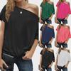 Women's Irregular One-Shoulder Solid Color Loose Short-Sleeved Top