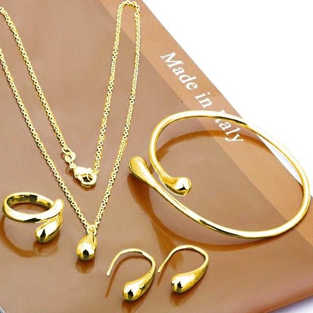 Fashion Jewelry Set For Women S925 Silver Needle Earrings Ring Bracelet Set Simple Personality Womens Water Drop Four -Piece Gift