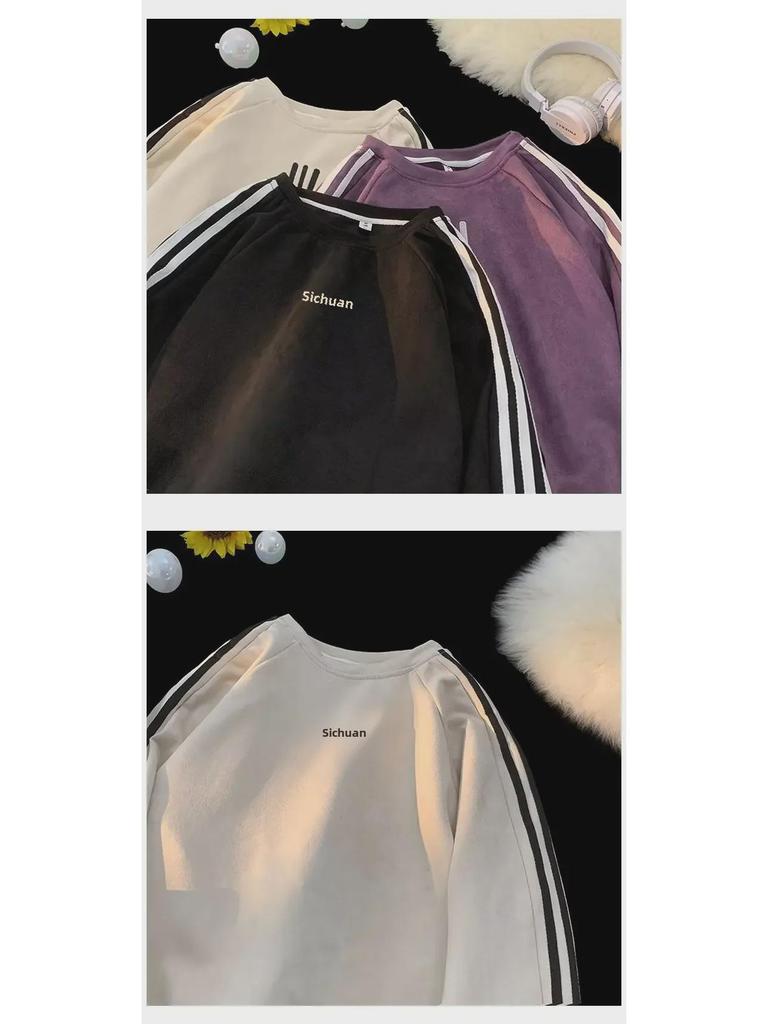 Мужская ретро-полосатая замшевая толстовка – пуловер с круглым вырезом на весну и осень