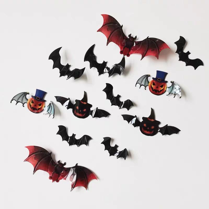 3D Halloween Wall Decor Set: PVC Pumpkin & Bat Stickers for Festive Scenes