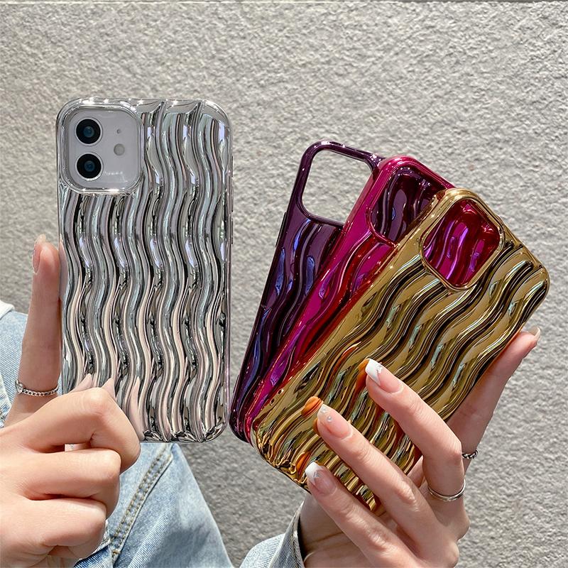 Роскошный серебряный гальванический чехол с 3d волнистым покрытием для Iphone 14 Pro Max 13 12 11 14 Plus с фиолетовым противоударным покрытием