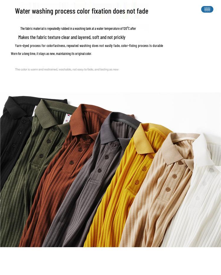 Мужская облегающая трикотажная рубашка поло с коротким рукавом - Повседневный топ в корейском стиле в рубчик