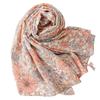 Yitao Soft Pink Floral Scarf - Cotton & Linen Feel with Silver Silk Accents, Fashionable Ladies' Shawl