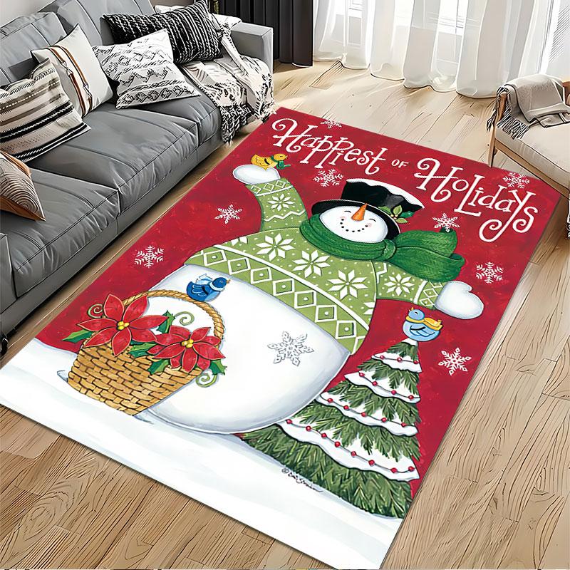 Snowman Holiday Scene Carpet suitable as a non-slip mat for the living room or bedroom sofa