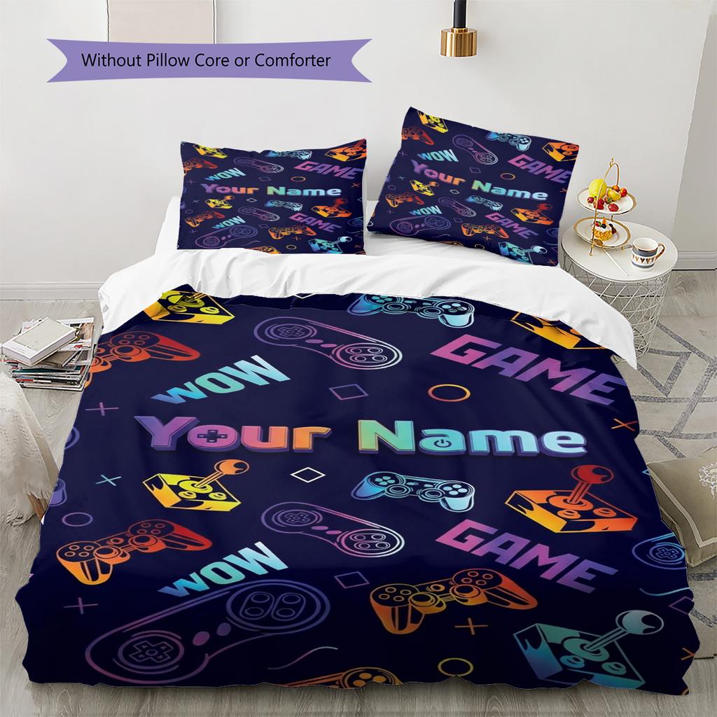 Name Custom Gamer Pattern Bedding Set Quilt Cover Pillowcase Home Decor Gift (1 * duvet cover + 2 * pillowcase, without core)