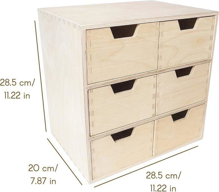 Creative Deco Petite Commode Bois | 6 Tiroir | 28,5 X 20 X 28,5 Cm | Organisateur | Rangement Bureau Organisateur