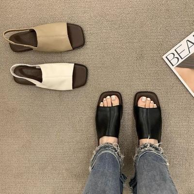 Сандалии с квадратной головкой, женская летняя одежда, мягкая плоская подошва, ретро-мода, универсальная корейская версия, крутые тапочки