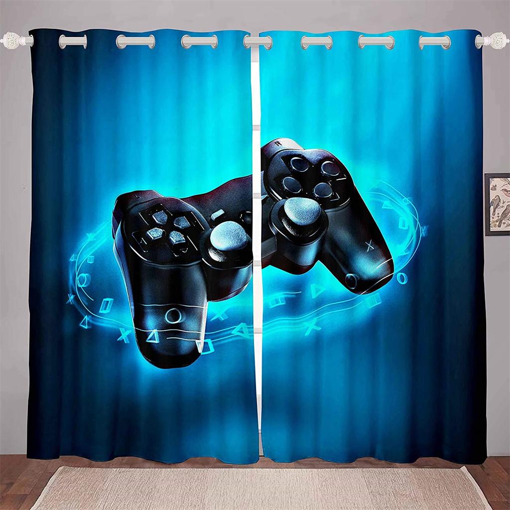 3D Print Modern Custom Boys Teens Video Game Black Polyester Thin Shading Curtain for Kids Bedroom Living Room Home Hook Decor