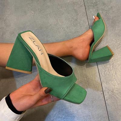 Женские шлепанцы на высоком квадратном каблуке, новая женская обувь больших размеров, сандалии на толстой подошве и толстом каблуке для женщин