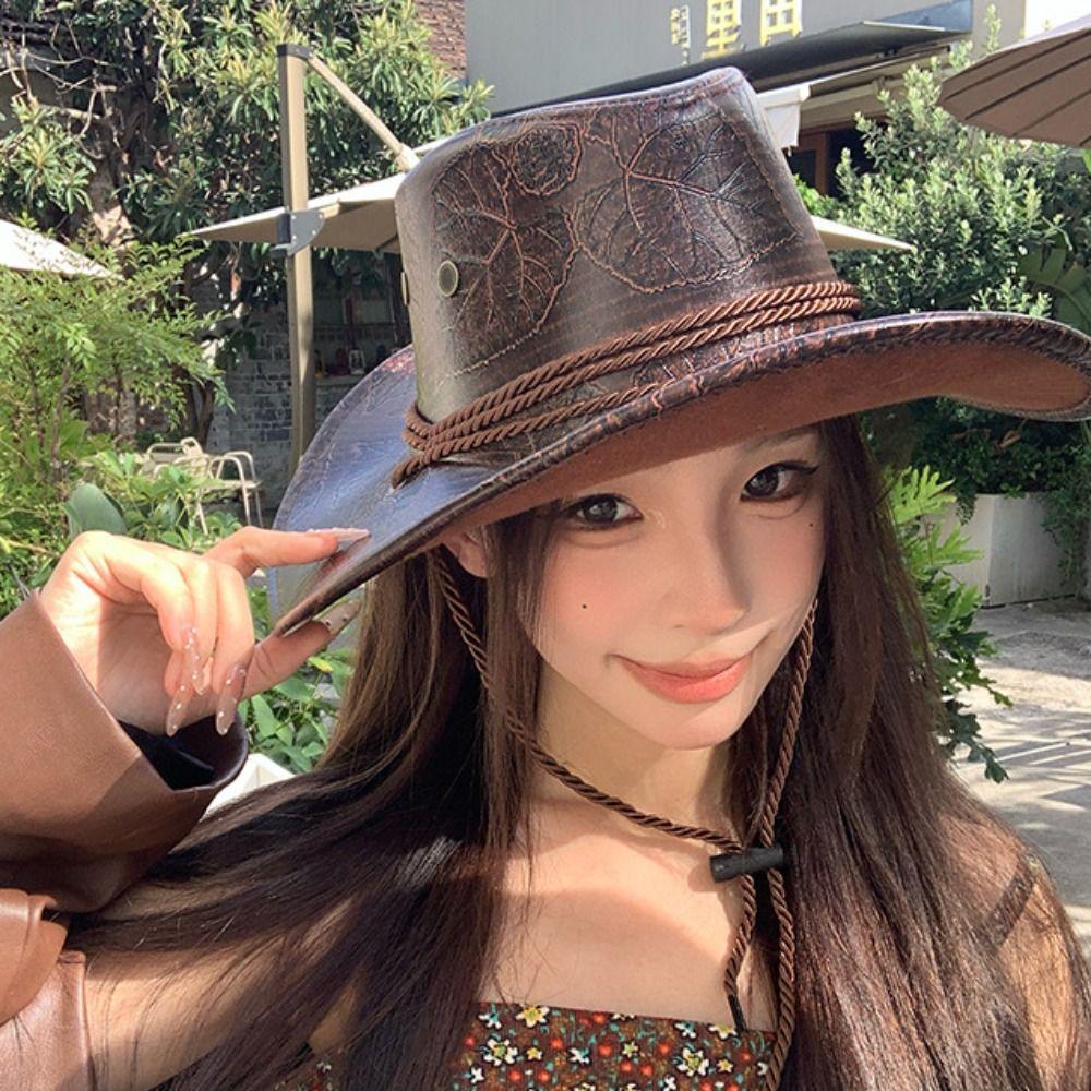 Широкополая ковбойская шляпа в западном стиле, этническая кепка с козырьком, крутая ковбойская джазовая шляпа для девочек