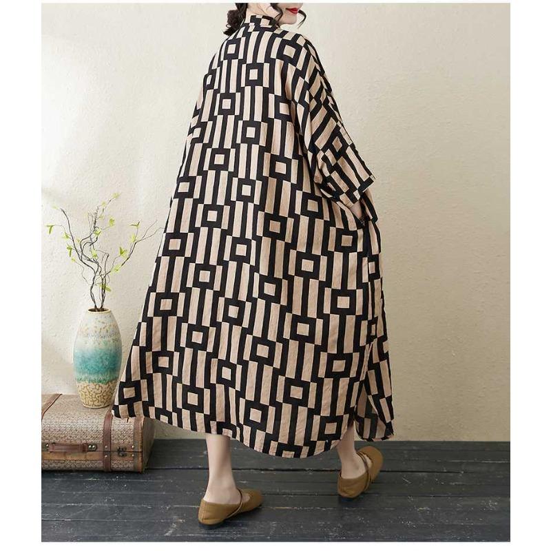 Платье для отпуска 2025 года с принтом и воротником-стойкой, свободного покроя, очень большого размера