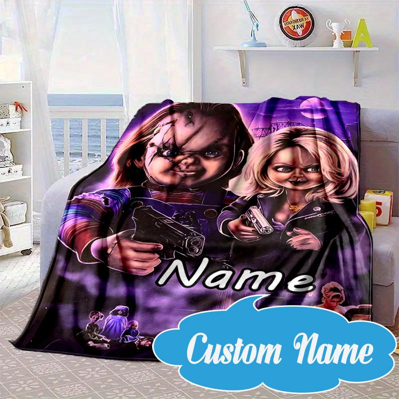 Custom Name Chucky's Bloody Adventure Blanket bed sofa Blanket Flannel Blanket for Camping, Hiking, Picnic Essentials,gift for Fan family