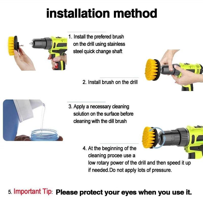 3pcs Drill Brush Attachment Set Power Scrubber Brush With Drill Scrub Brush For Cleaning Showers Tubs Bathroom Tile Grout Carpet