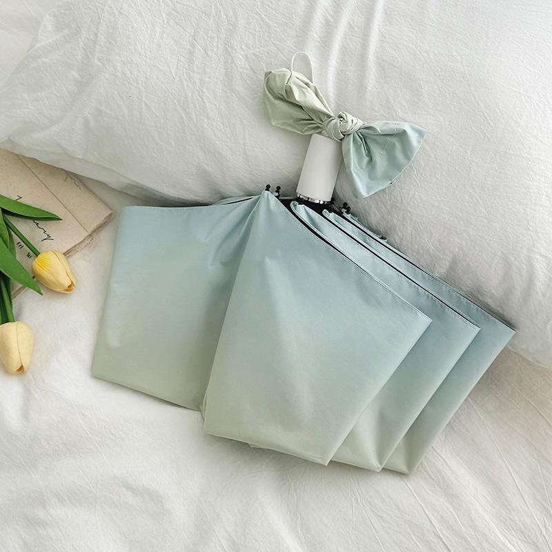 Sea Salt Blue Gradient Umbrella, Dual-Use Triple Fold Black Rubber Umbrellas, Parasol Umbrella Automatic/Manual Uv Umbrella Gift