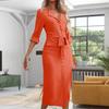 Women's Fashionable Solid Color Long Sleeved Waist Cinched Button Up Shirt Dress