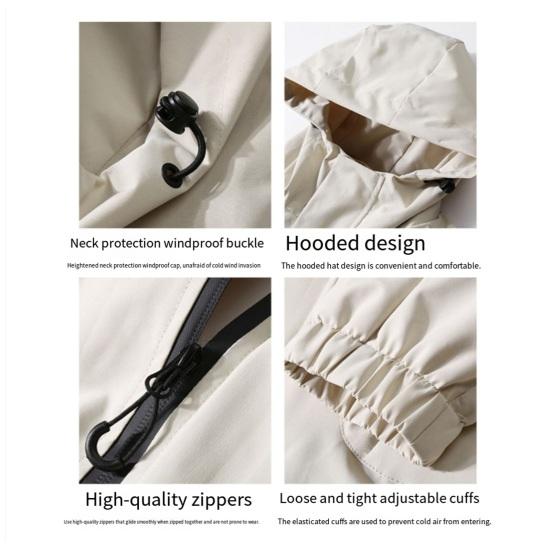 Пара Водонепроницаемая Куртка С Капюшоном Длинный Рукав Весна Осень Повседневная Куртка с Карманами Однотонная Верхняя Одежда для Путешествий на Открытом Воздухе