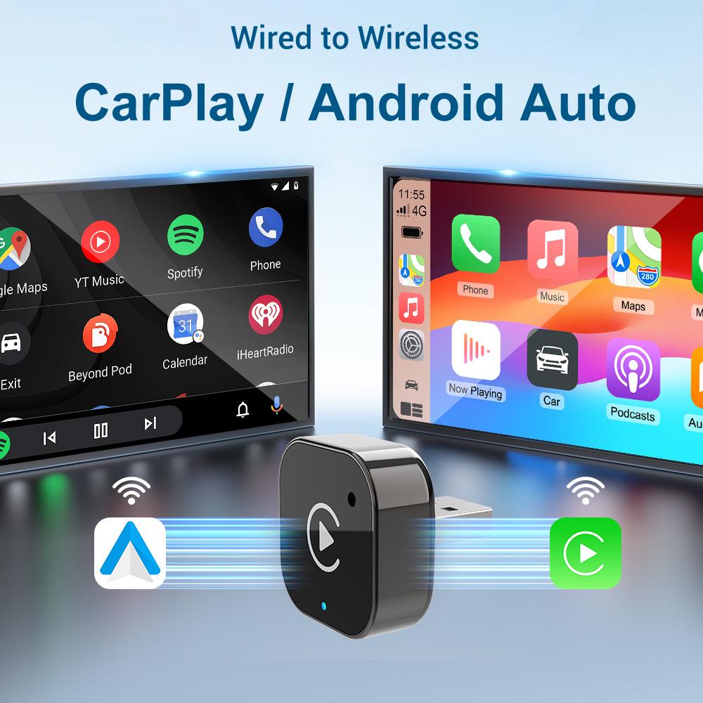 Беспроводной адаптер CarPlay/Android Auto для проводной автомобильной навигации – Двойной режим