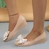 Модные туфли-клинья с бантом для женщин Весенне-летние лакированные туфли телесного цвета Женские легкие туфли-слипоны для платья и вечеринки