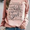 Sheet Music and Lettering Printed T-shirt, Casual Long-sleeved Top for Spring and Autumn, Women's