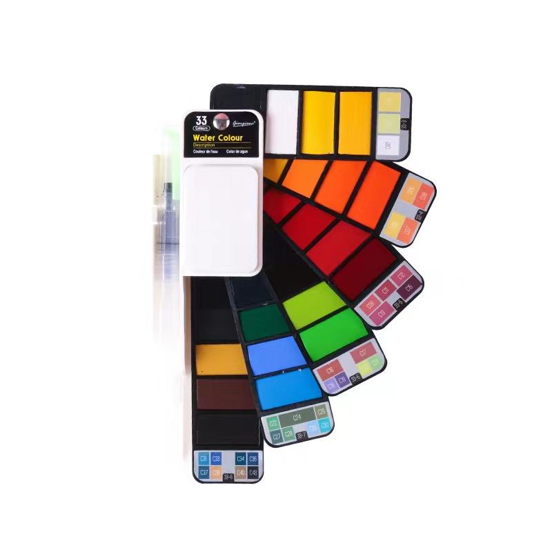 Набор 18/25/33/42 цветов, складной водоворот, набор однотонных акварельных пигментных красок с водяной кистью, яркий цвет