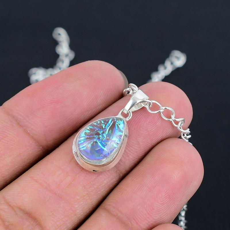 Опаловый медальон Ручной работы Тонко отполированный Кулон из стерлингового серебра 925 пробы с современным дизайном Подарок на свадьбу, для невесты, на День благодарения