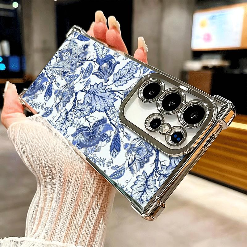 Чехол для телефона с покрытием и узором из сине-белого фарфора для Samsung Galaxy S24 S25 FE S26 Edge S23 Ultra S22 S21 Plus S20 Противоударный