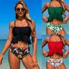 Women Summer Two Pieces Bikini Sets Spaghetti Straps Tops and Printing Shorts Ladies Beach Woman Swimsuits Swimwear