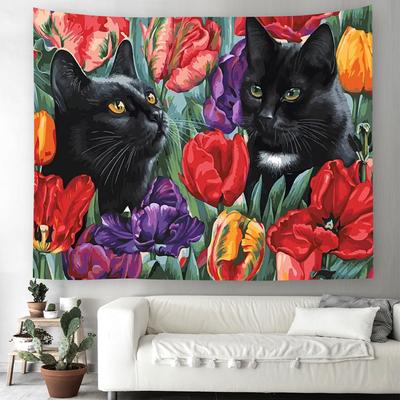 3D гобелен с котом, забавные кошки на столе, настенный гобелен, эстетический интерьер комнаты в общежитии, украшение для спальни, гостиной