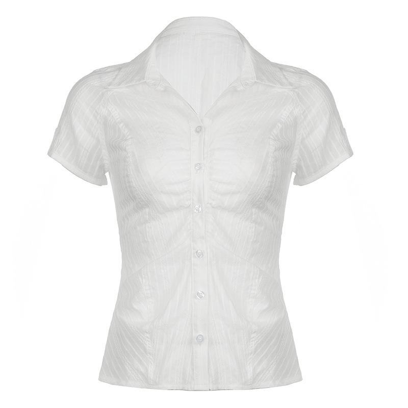 Shirt Women's Hot Season Commute Latest Slim-fitting Breasted Cardigan Solid Color Simple Top