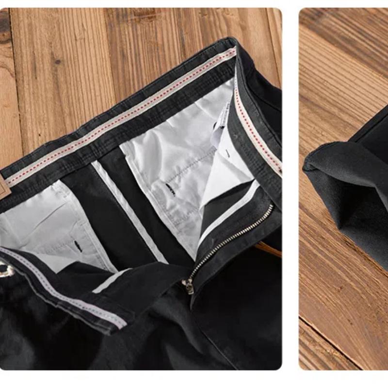 Spring/Autumn Men's Pants Casual Retro Style Cargo Pants Solid Color Cotton Straight Nine Points Pant Baggy Men Trousers