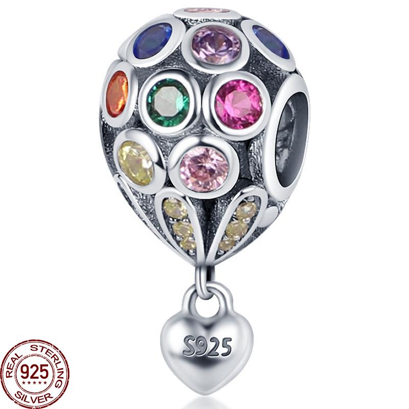 Красочные воздушные шары бусины для женщин 925 серебряный самолет дом подвеска браслет ожерелье DIY ювелирные изделия маркировка