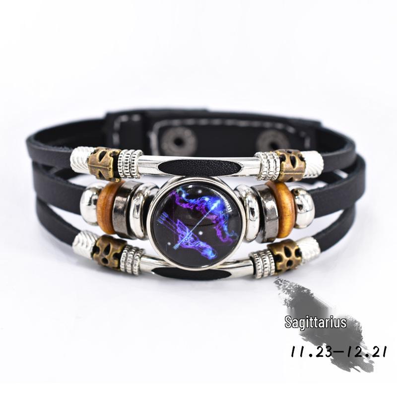 Luminous Zodiac Leather Bracelet: Retro Constellations, Personalized Three-Layer Beaded Design, Couples & Students Edition.