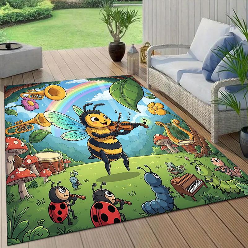 Maya the Bee Flannel Pattern Square Carpet,Area Rug,Carpet Rug for Living Room Bedroom Sofa Playroom Decor,Non-slip Floor Mat