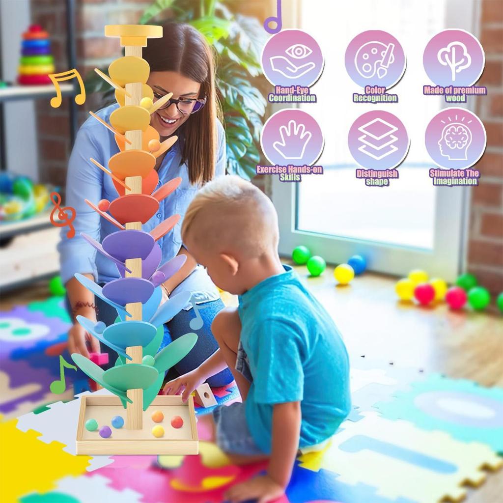 Toddler Ball Drop Rainbow Building Block Music Tree Color Cognition Toy Leaf Rolling Sorting STEM Music Integration Early toy