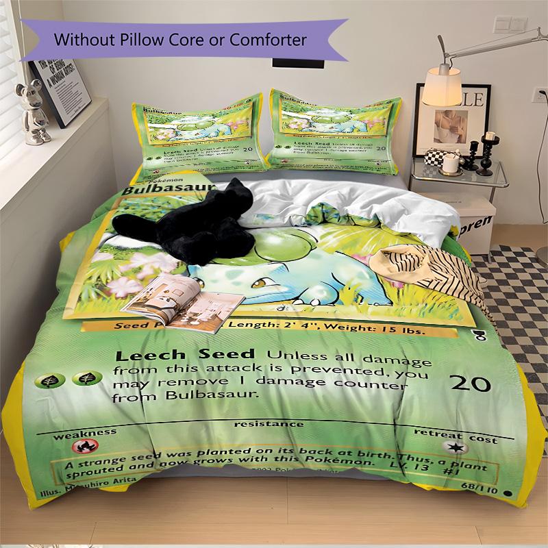 Bulbasaur'S Leech Attack Print 3Pcs Bedding Set,Duvet Cover with 2 Bedro,Pillowcase Home Birthday Gift