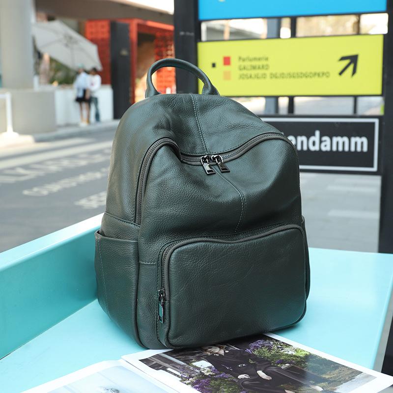 Vintage Genuine Leather Travel Backpack Women's Cowhide College Style School Bag