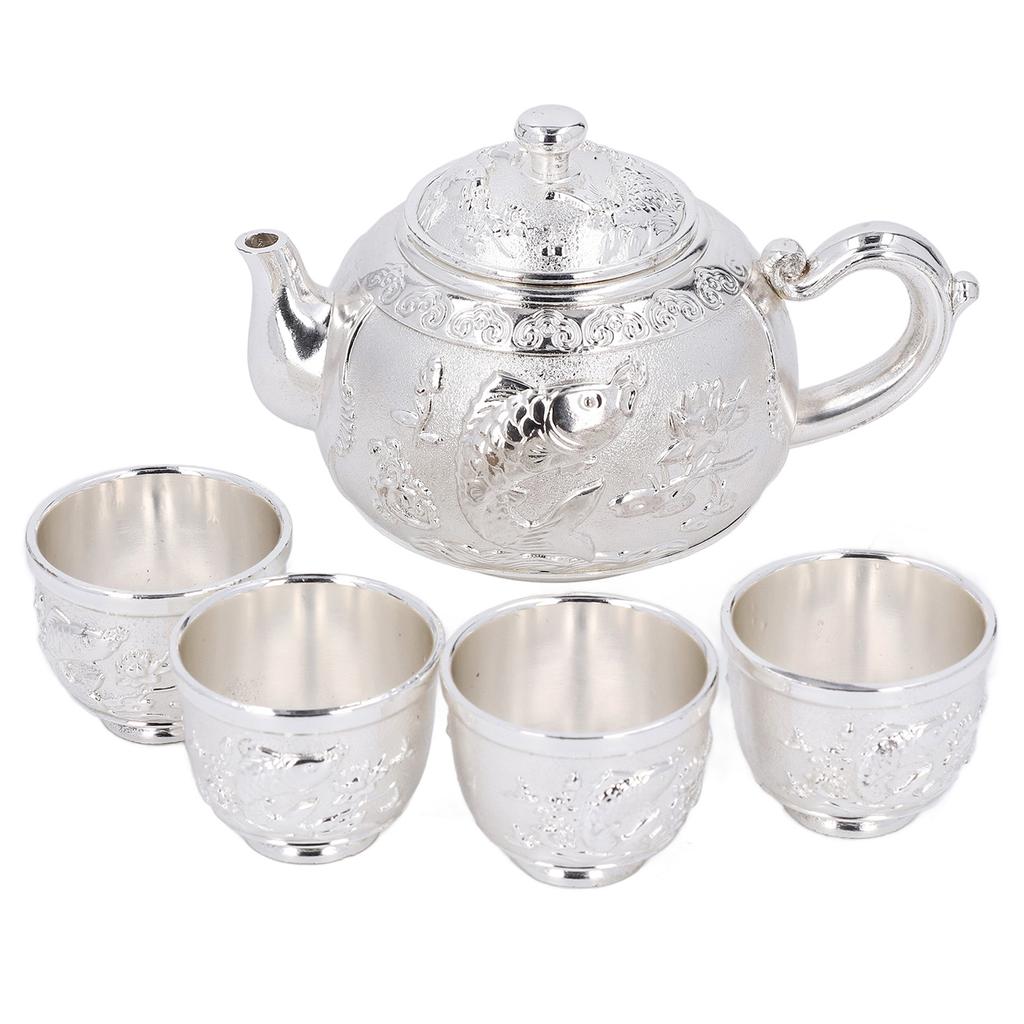 Zinc Alloy Tea Set Rustproof High Temperature Resistant Electroplated Vintage Tea Pot and Cup Set