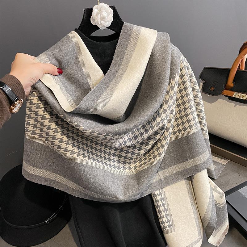 New Autumn and Winter Imitation Cashmere Scarf for Women European and American Style Iron Tower Pattern Warm Outer Wear Multi Purpose Scarf