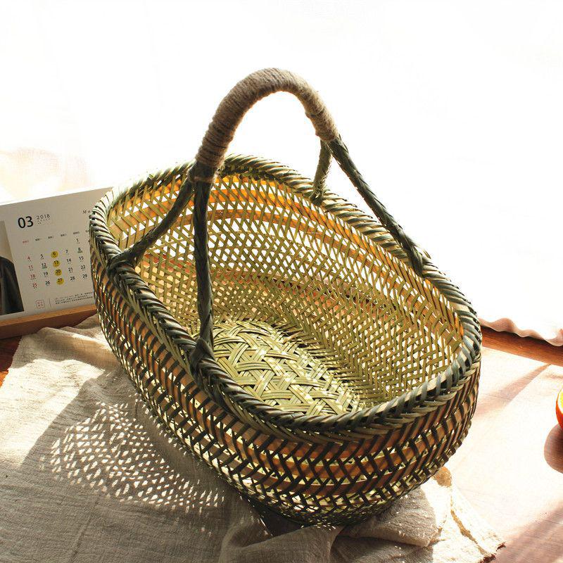 Bamboo Weave Vegetable Shopping Basket - Handmade, Handheld Kitchen Storage