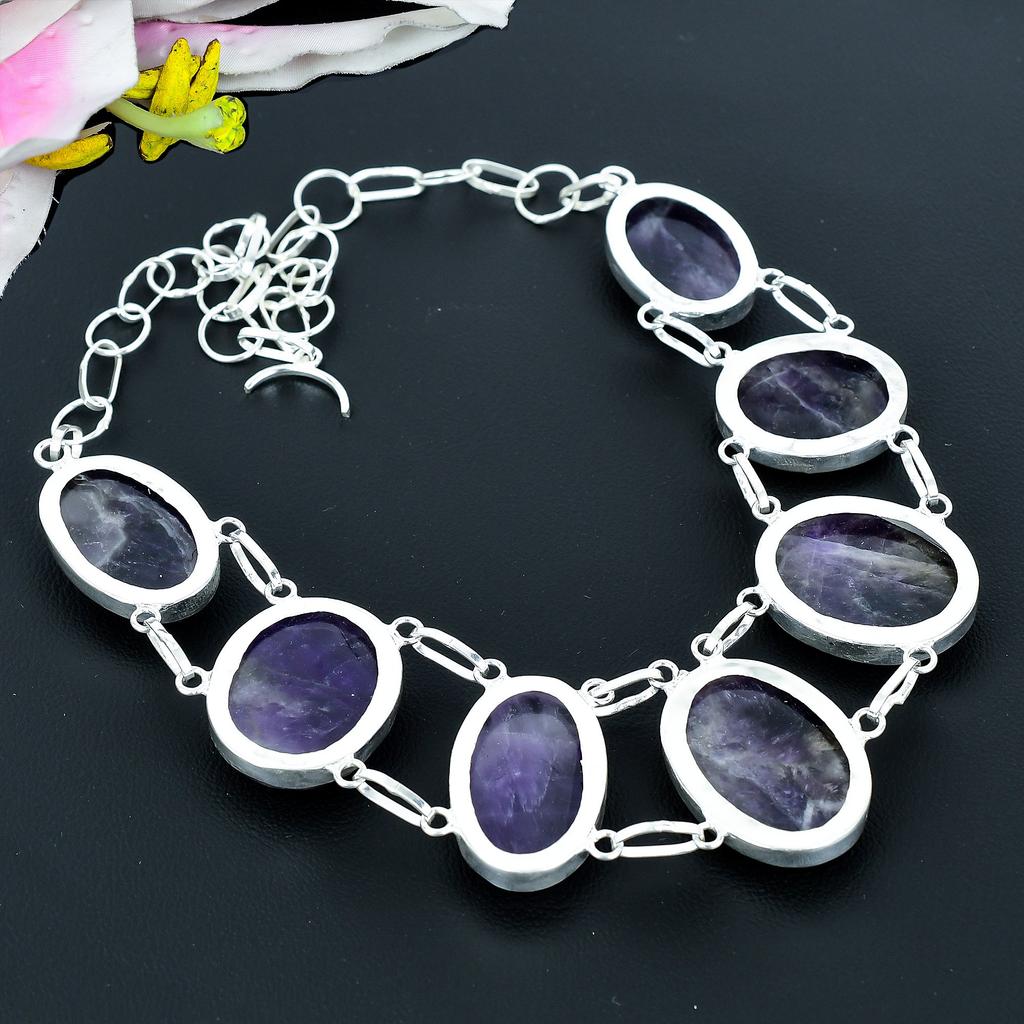 Sage Amethyst Gemstone Handmade 925 Sterling Silver Jewelry Necklace 18" KG-1964
