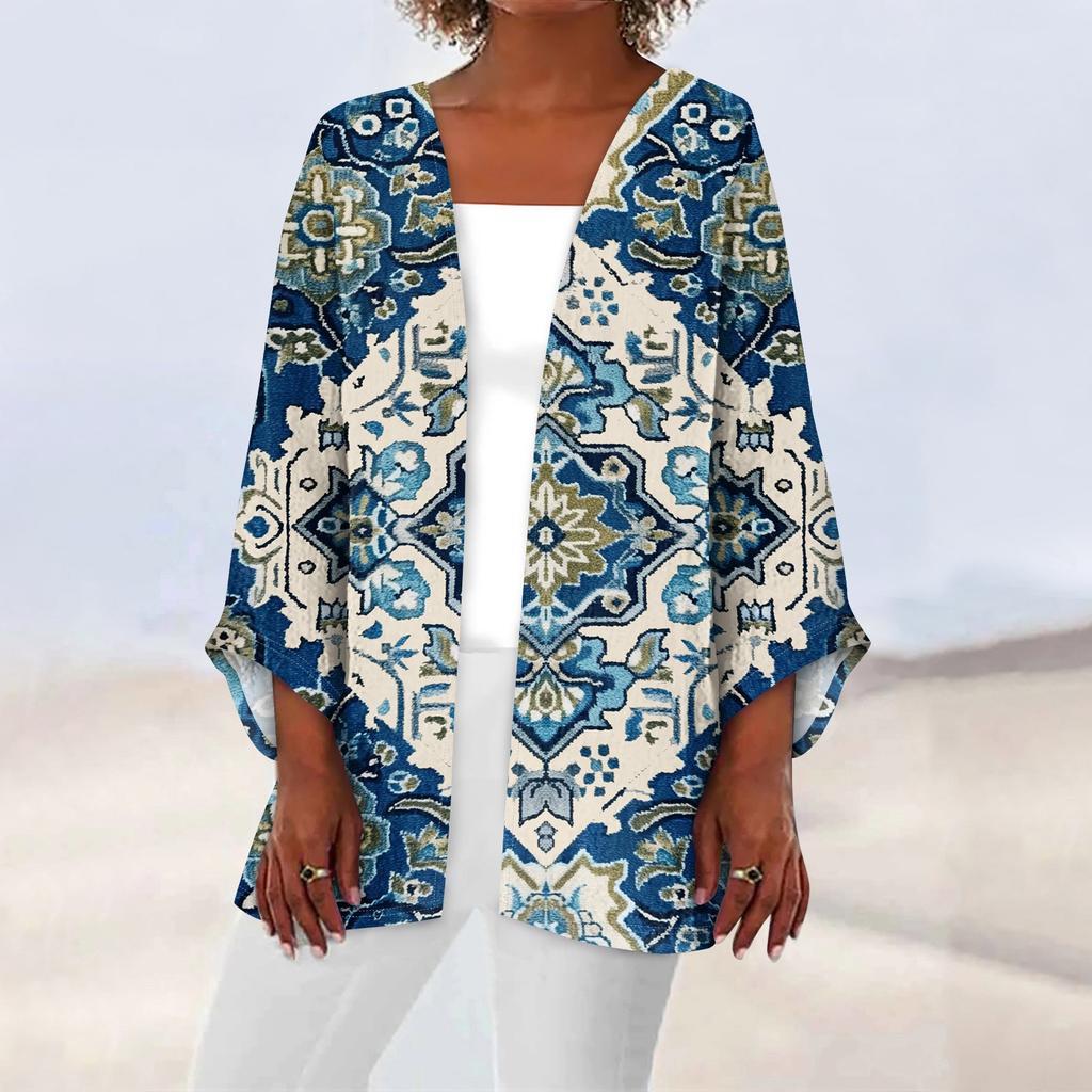 Женская повседневная модная легкая куртка средней длины с принтом в стиле ретро, ​​кардиган