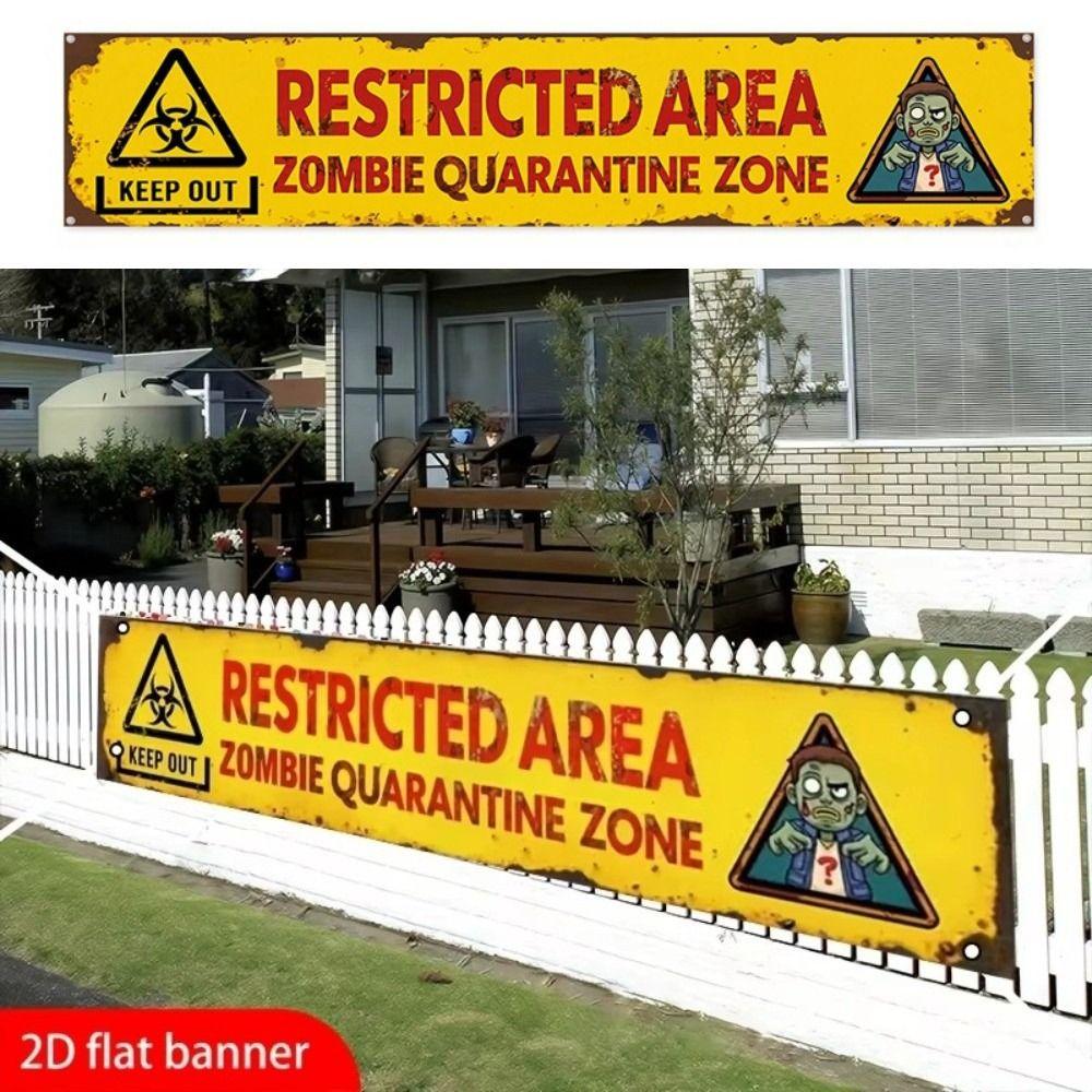 Zombie Themed Halloween Warning Sign Hanging Haunted House Decor For Outdoor Party